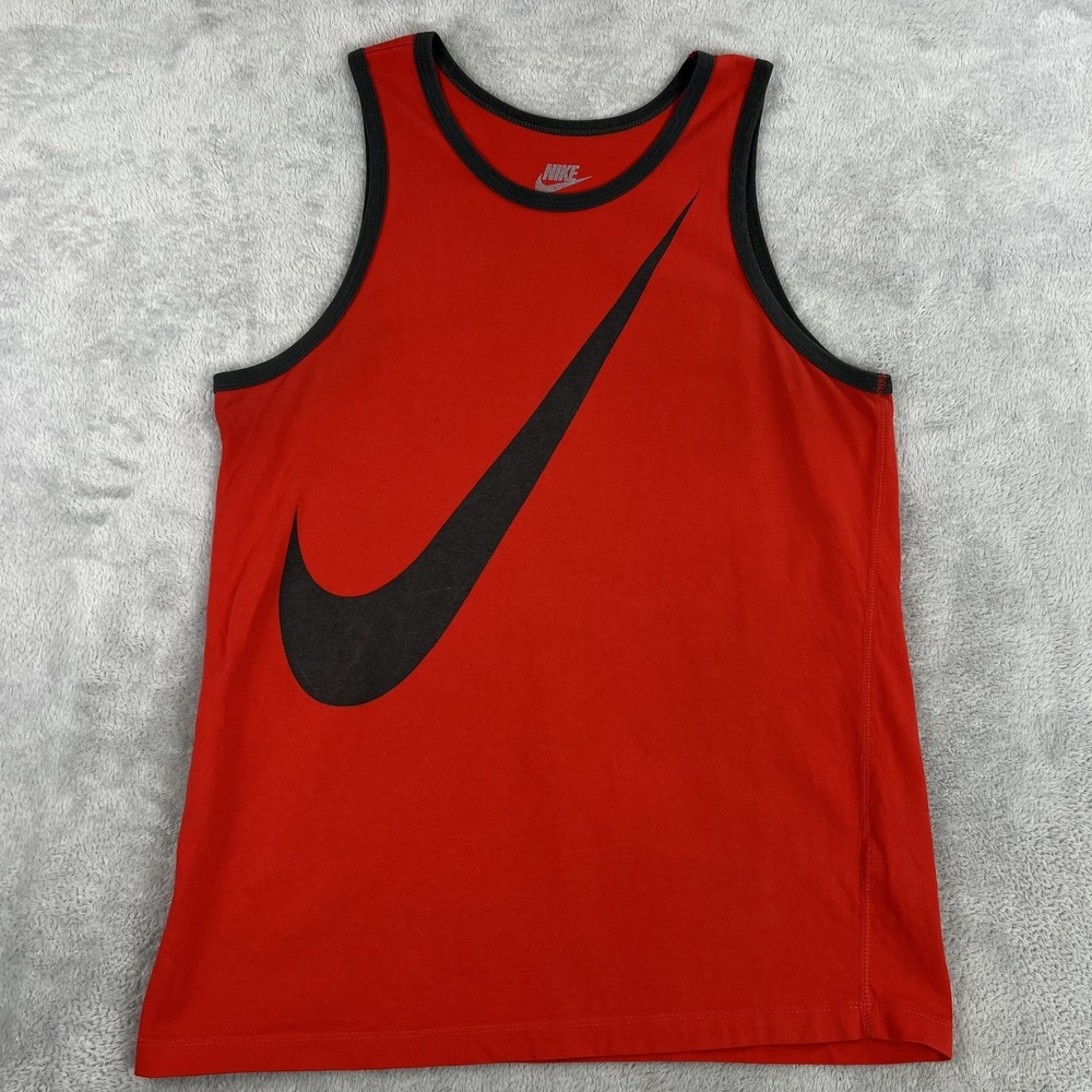 Nike Big Swoosh Tank Top L Red Sleeveless Athletic Gym Basketball Jersey Mens